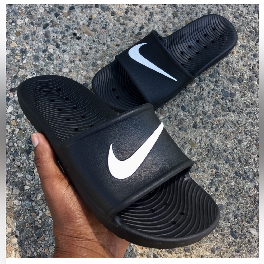 NIKE KAWA SHOWER WATER SANDALS SWOOSH BLACK WHITE WATERPROOF PROOF - Picture 2 of 4